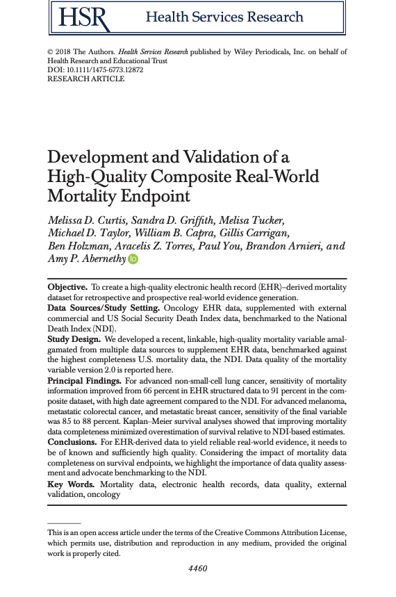 Development and validation of a high-quality composite real-world mortality endpoint