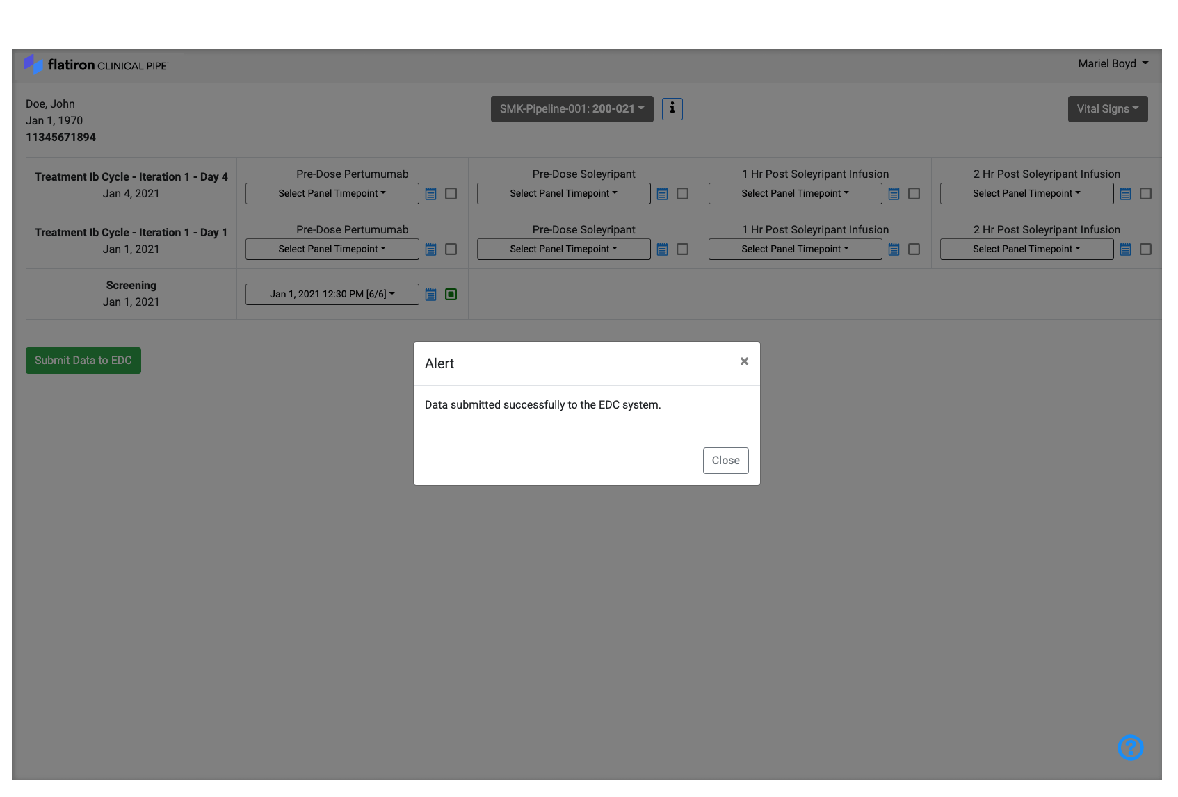 Clinical Pipe - Data successfully transmitted