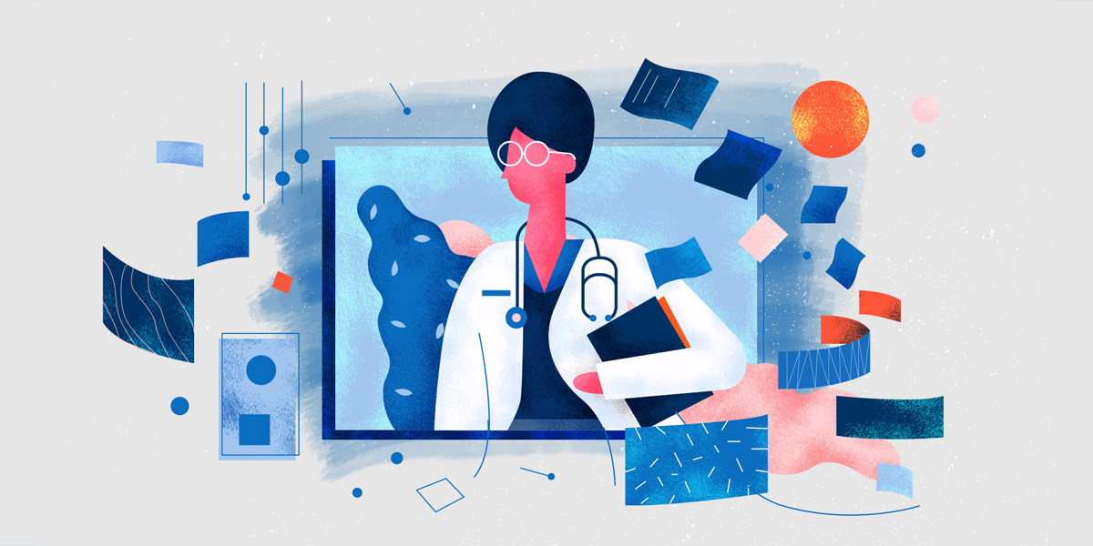 illustration of a doctor holding a patient chart illustration of a doctor holding a patient chart